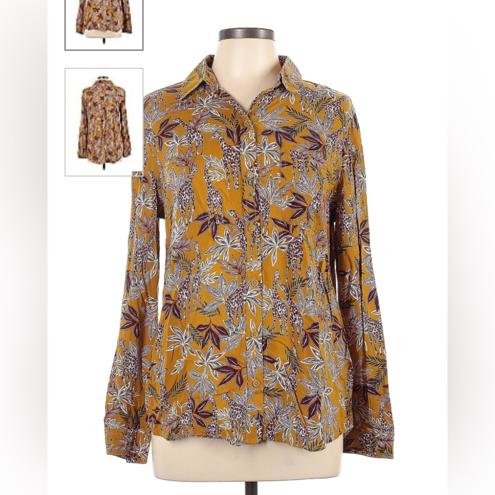 Beach Lunch Lounge Size Medium Multicolor Safari Giraffe Viscose Button Blouse